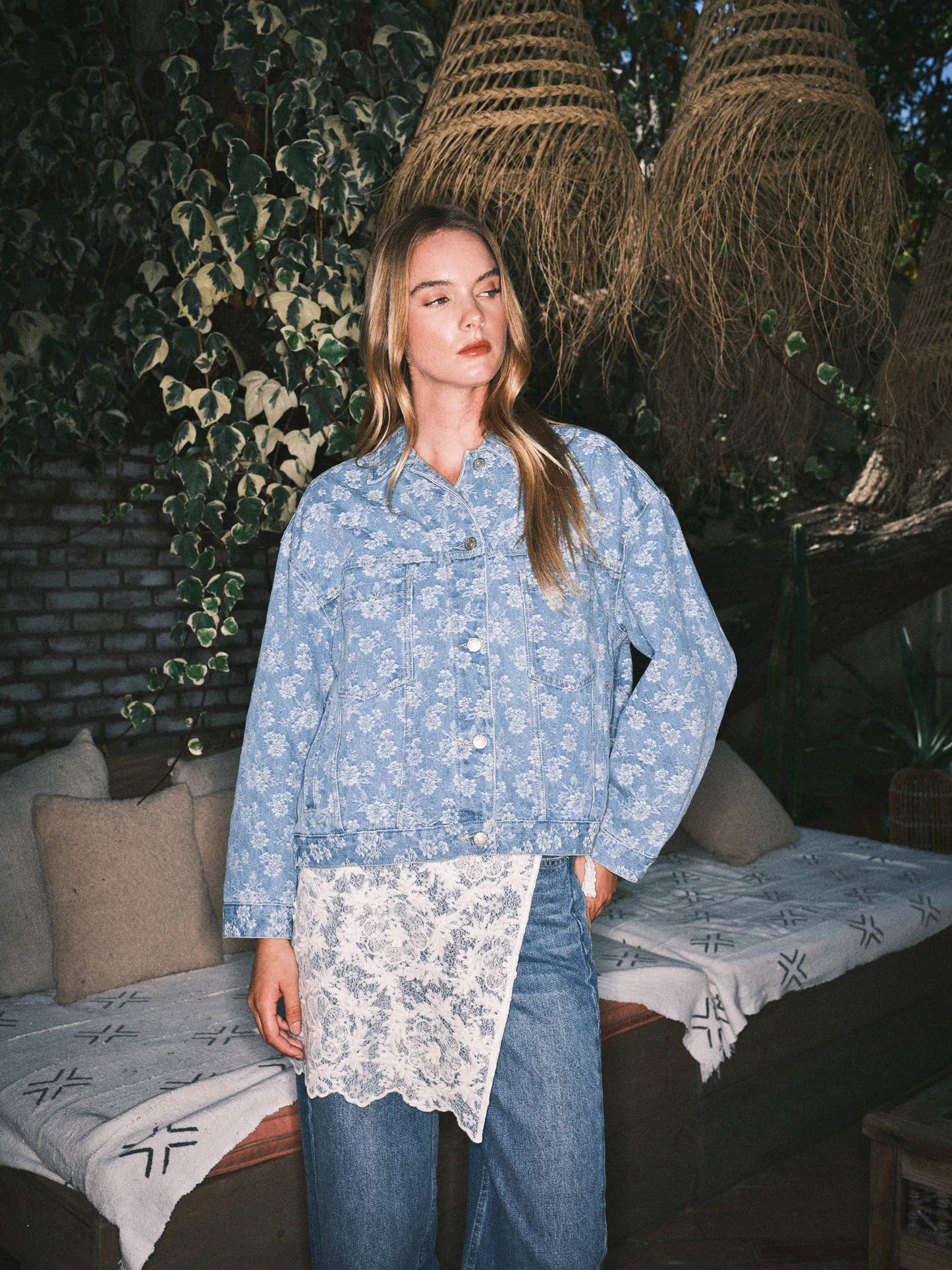 Denim Jacket with Floral Detail