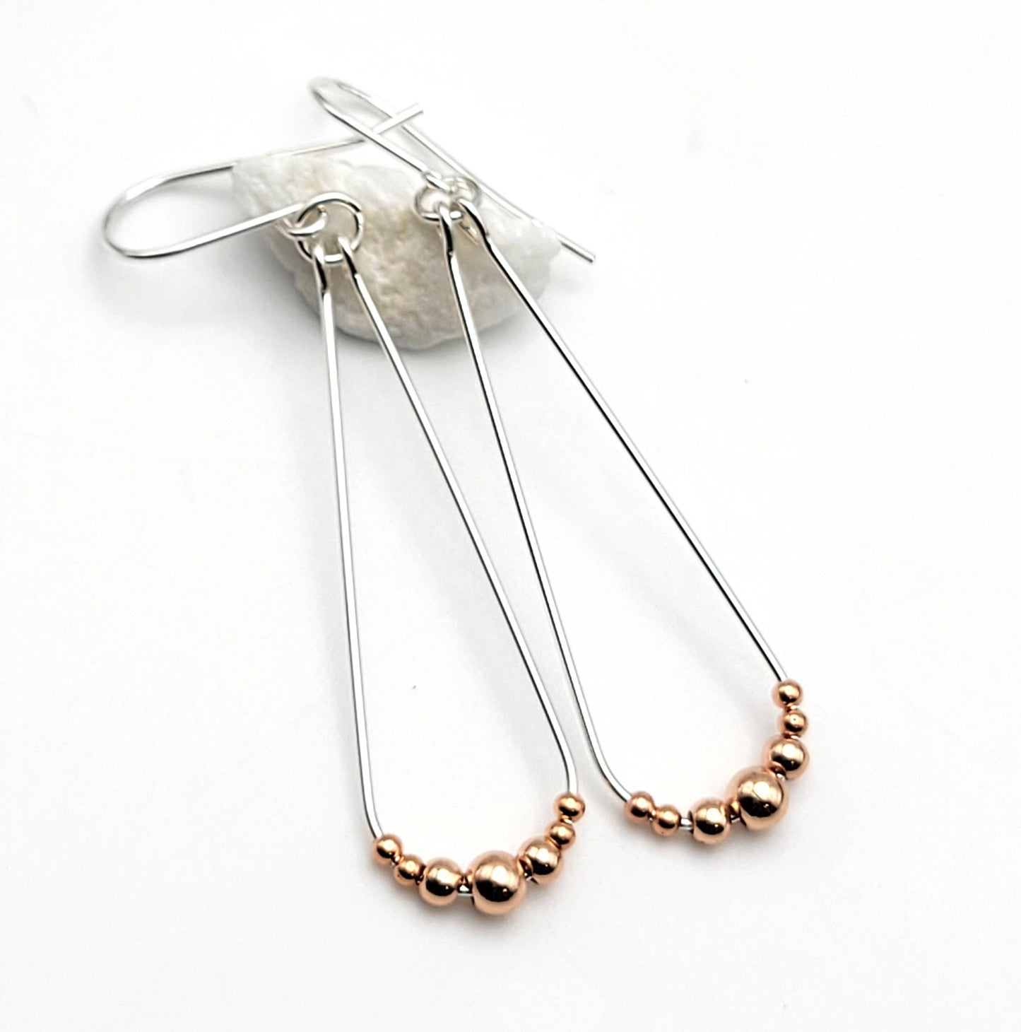 Long Sterling Silver and Copper Hoop Earrings 