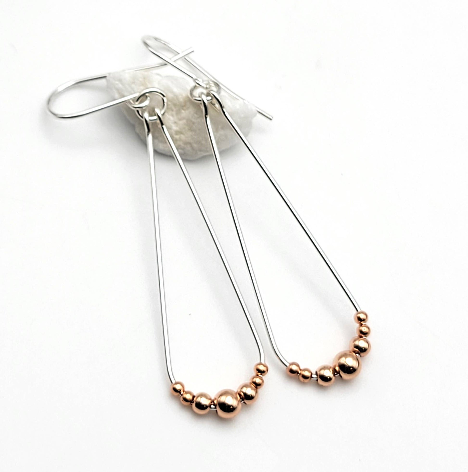 Long Sterling Silver and Copper Hoop Earrings 