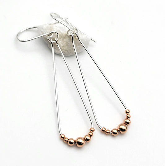 Long Sterling Silver and Copper Hoop Earrings 