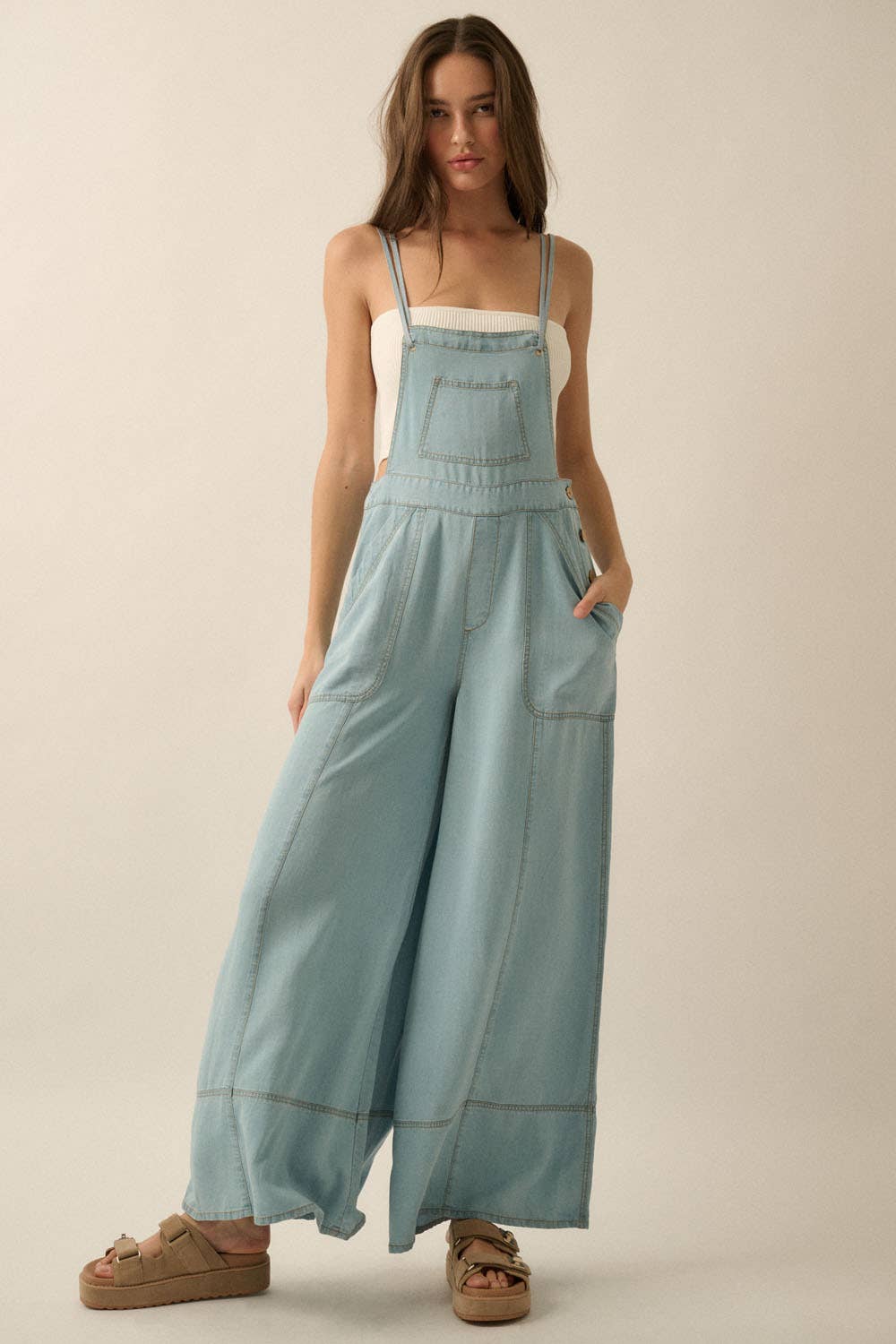 Denim Wide-Leg Overall Jumpsuit 