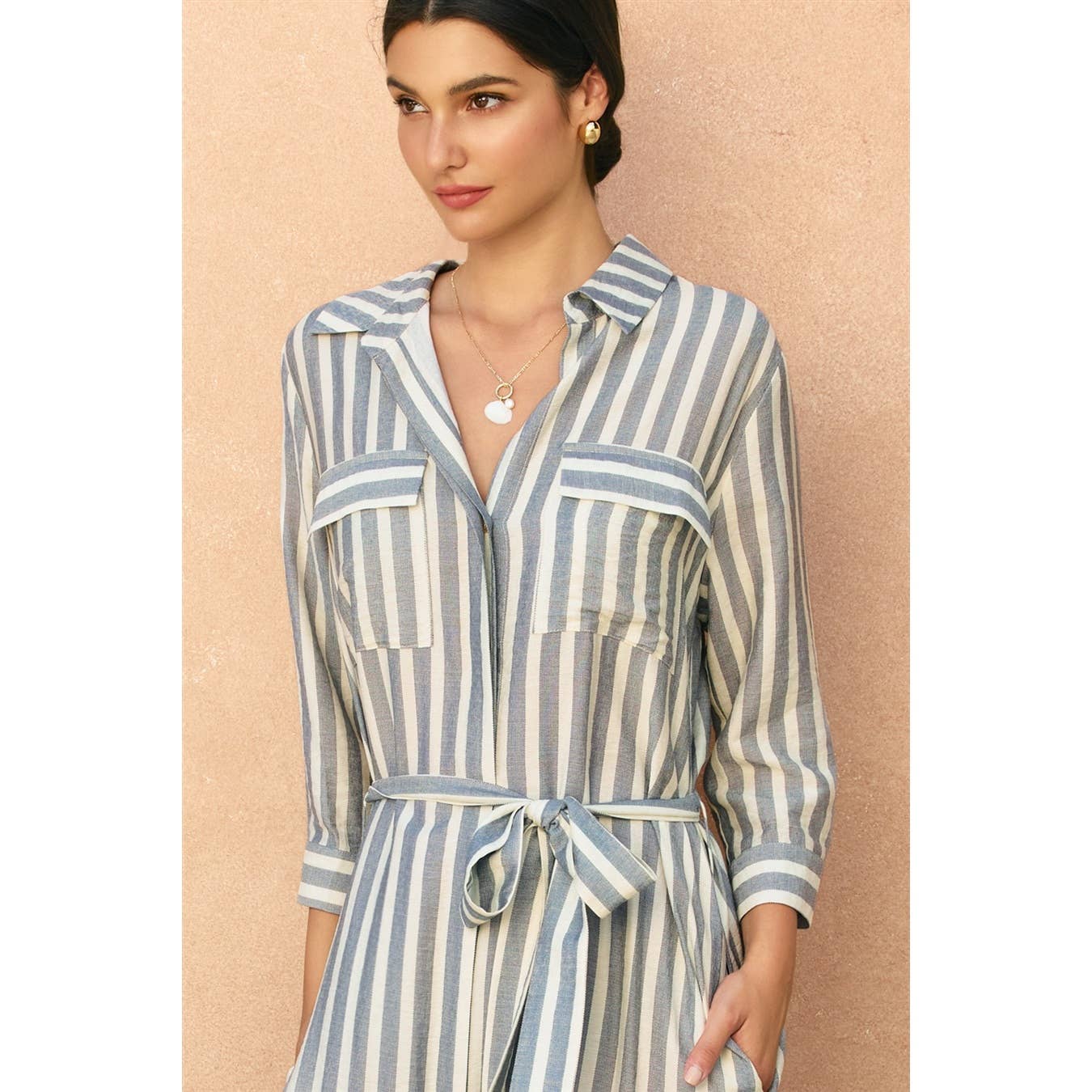 Saltwater Stripe Belted Maxi Shirt Dress 