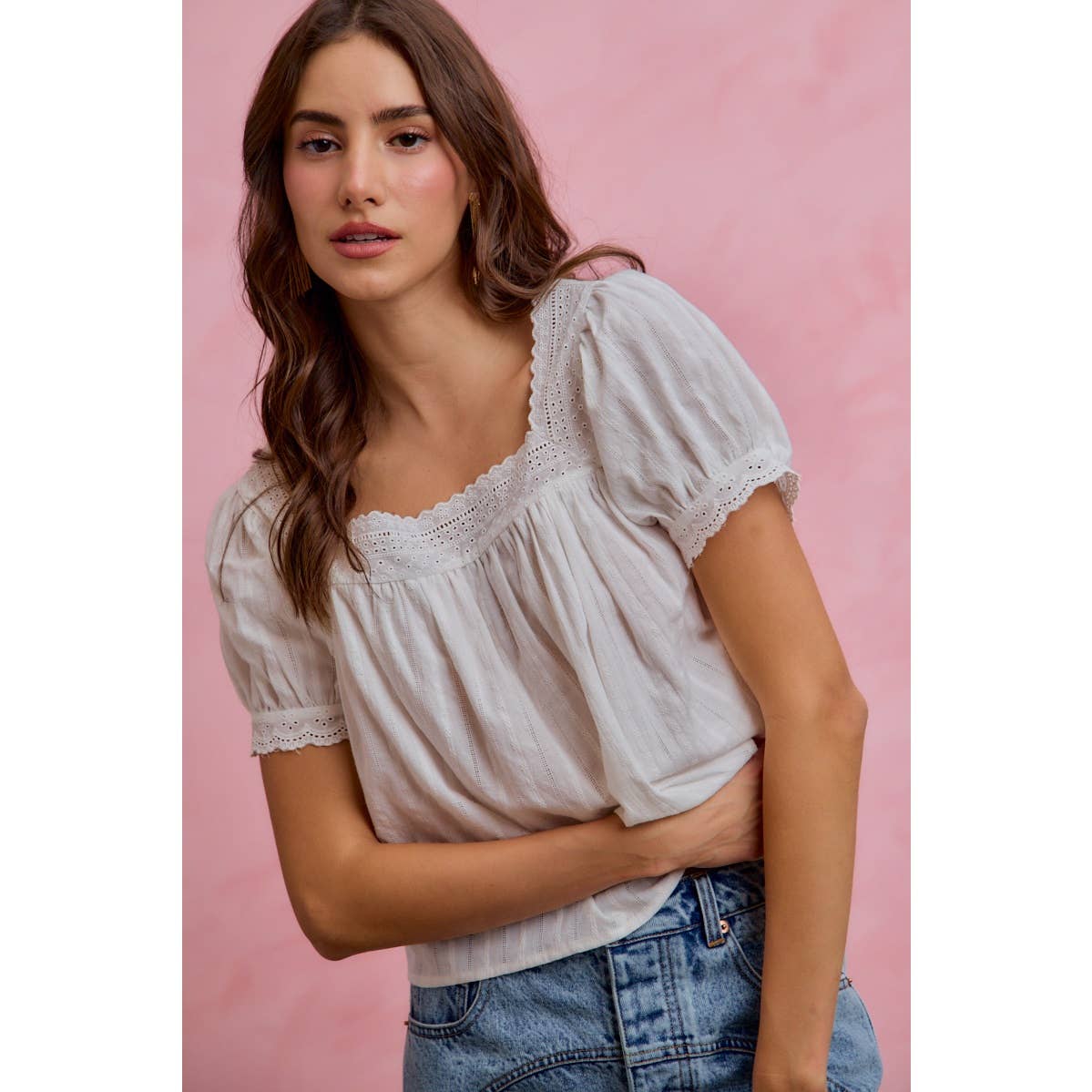 Textured Cotton Lace Trim Top
