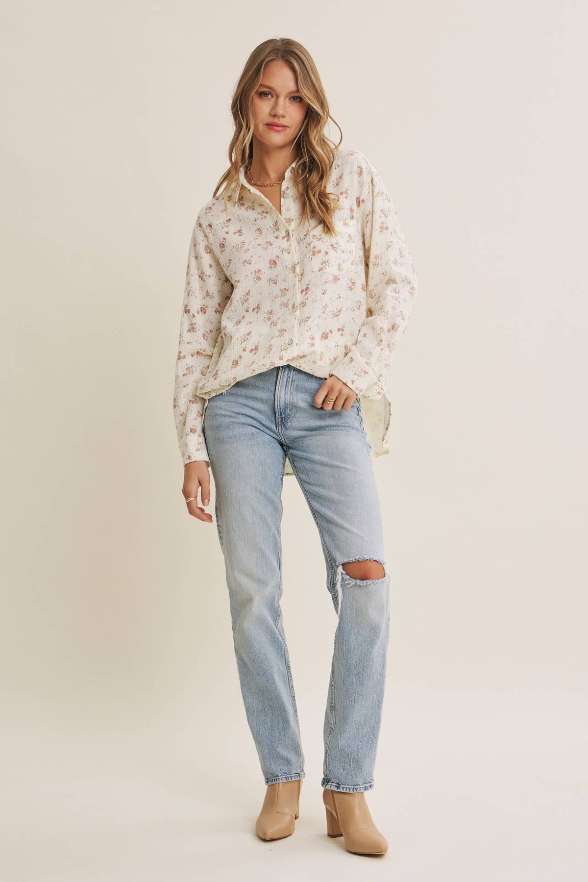 Floral Cotton Gauze Relaxed Fit Shirt