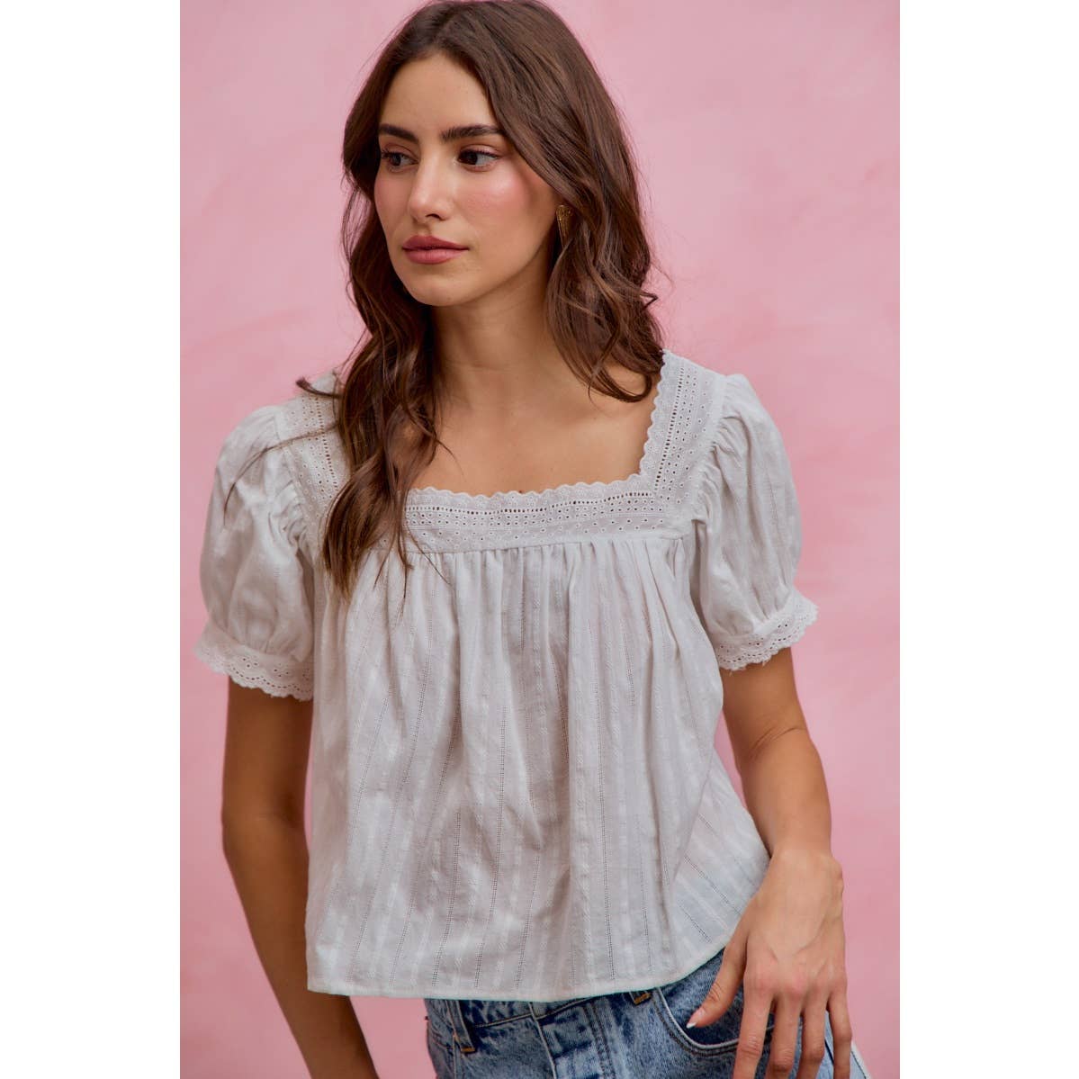 Textured Cotton Lace Trim Top