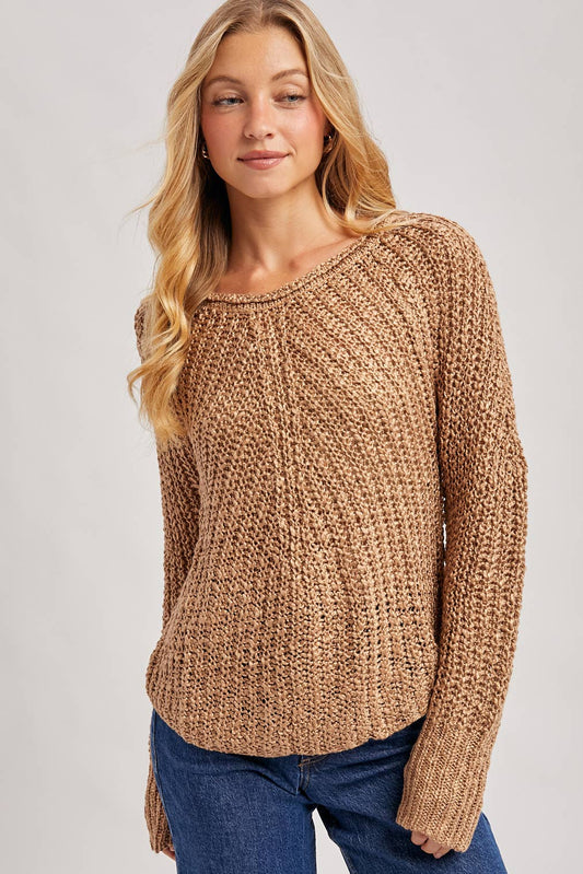 Raglan Cut Open Knit Sweater Pullover