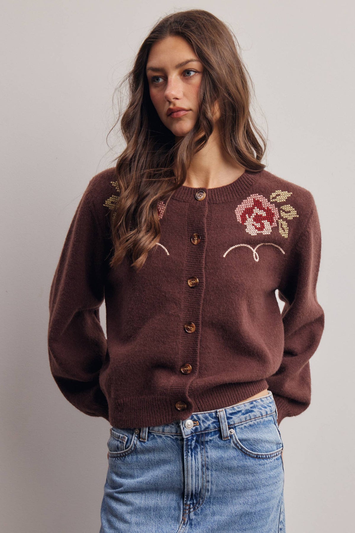 Floral Embroidered Knit Cardigan