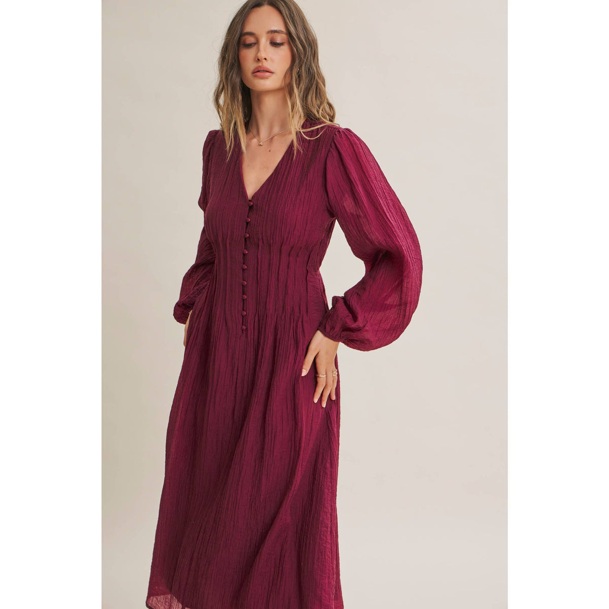 Crimson Crinckle Pintuck Dress