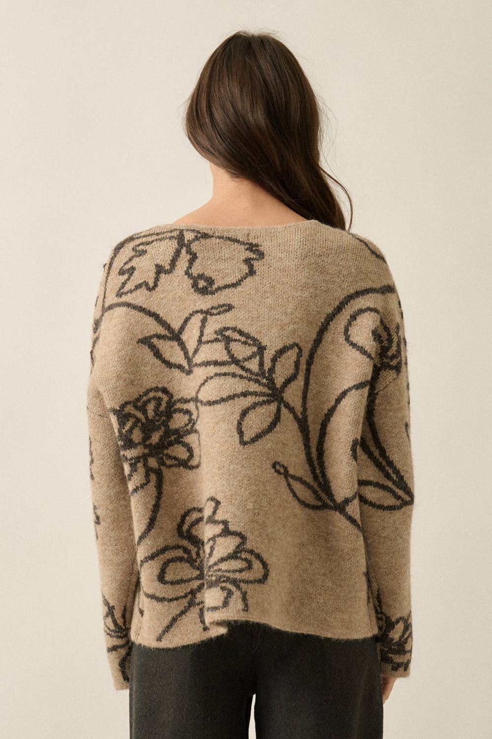 Floral Jacquard-Knit Drop-Shoulder Loose-Fit Sweater