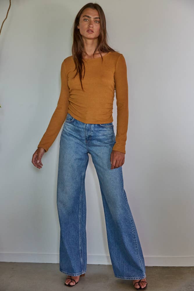 Knit Poly Rayon Span Ribbed Long Sleeve Top