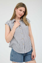 Load image into Gallery viewer, Black and White Striped Button Down Top
