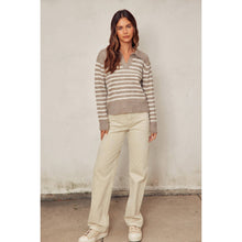 Load image into Gallery viewer, Fuzzy Striped Polo Sweater
