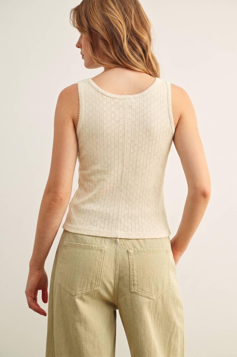 Pointelle Button Up Tank 