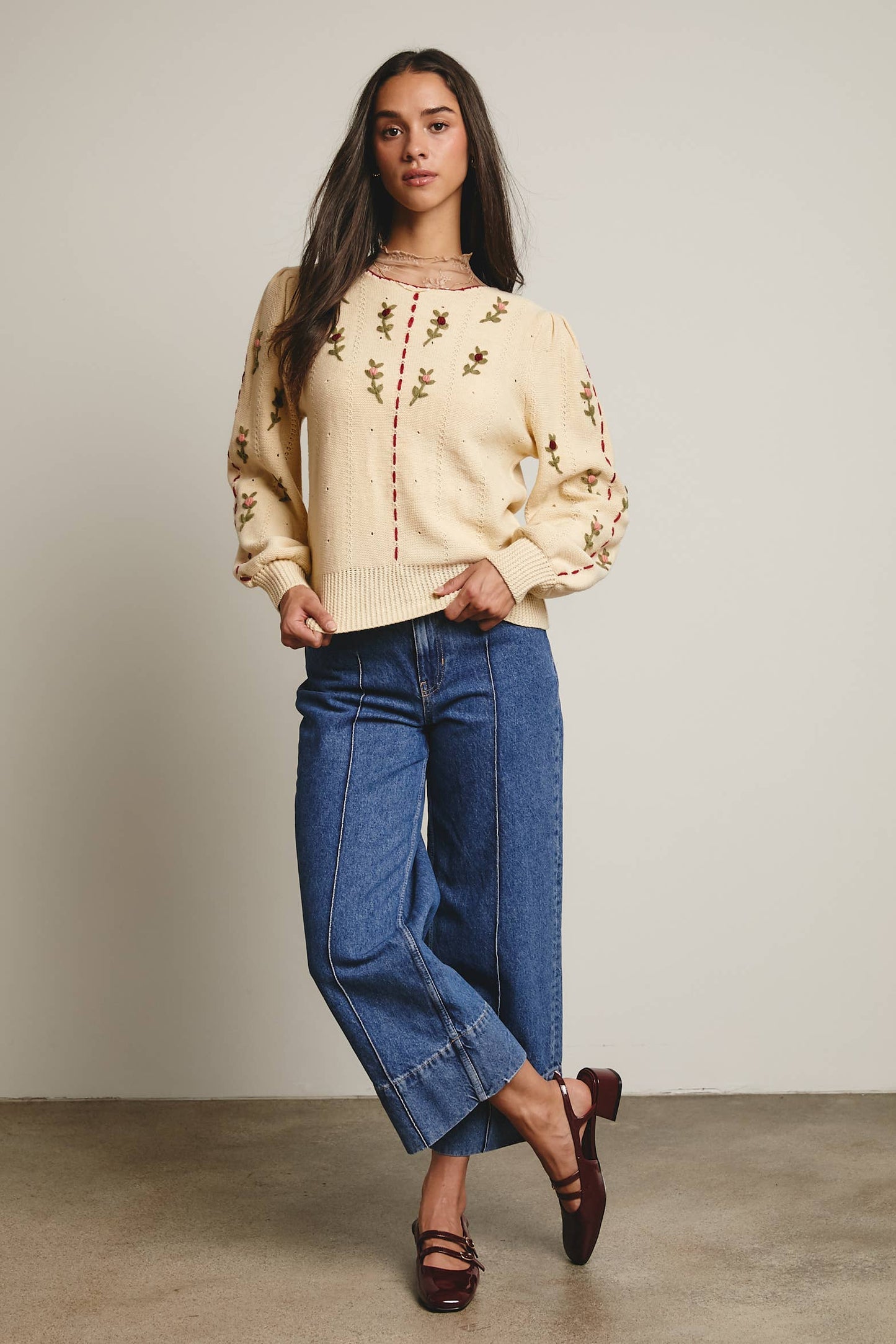 Embroidered Blossom Knit Sweater