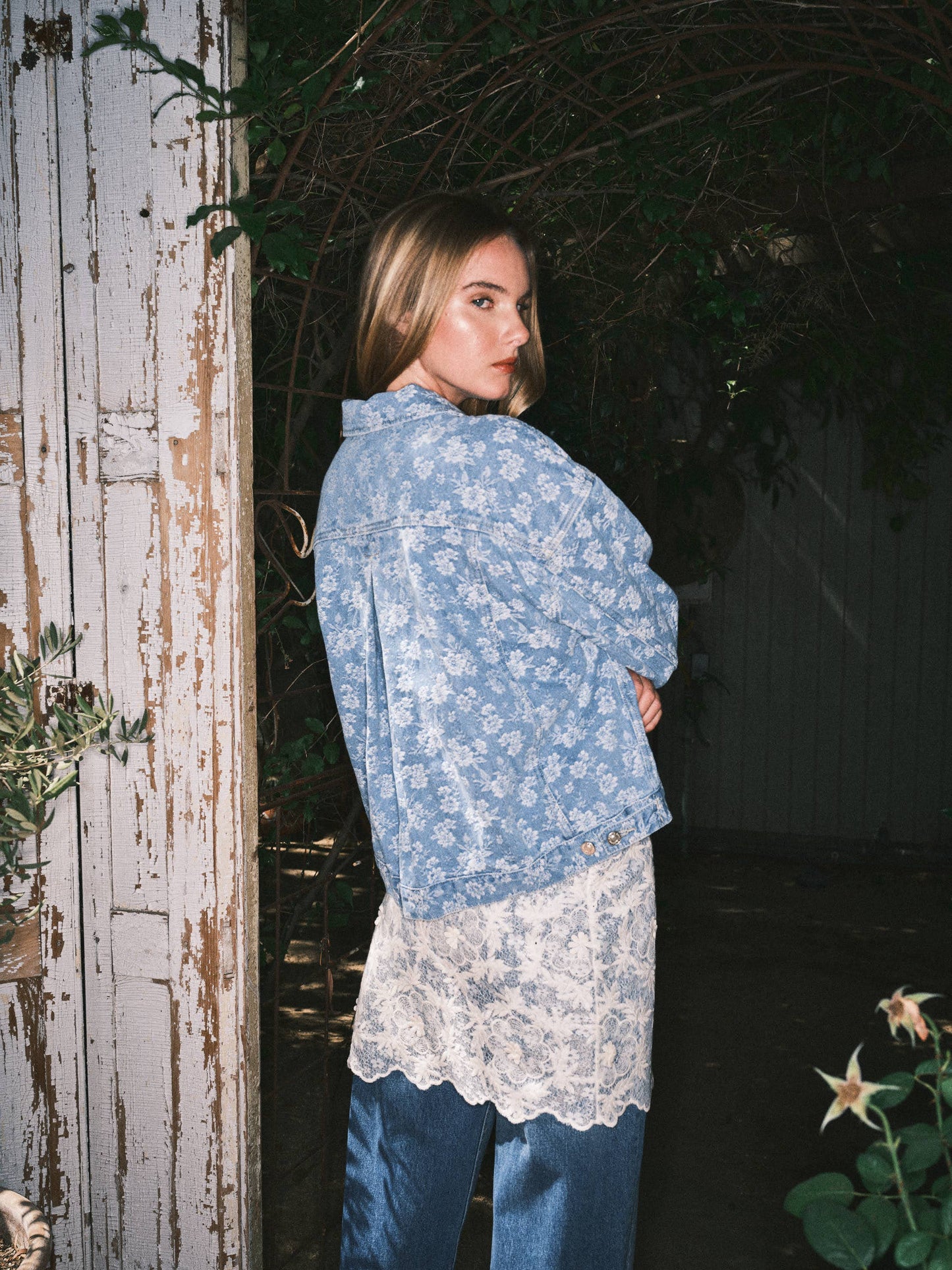 Denim Jacket with Floral Detail