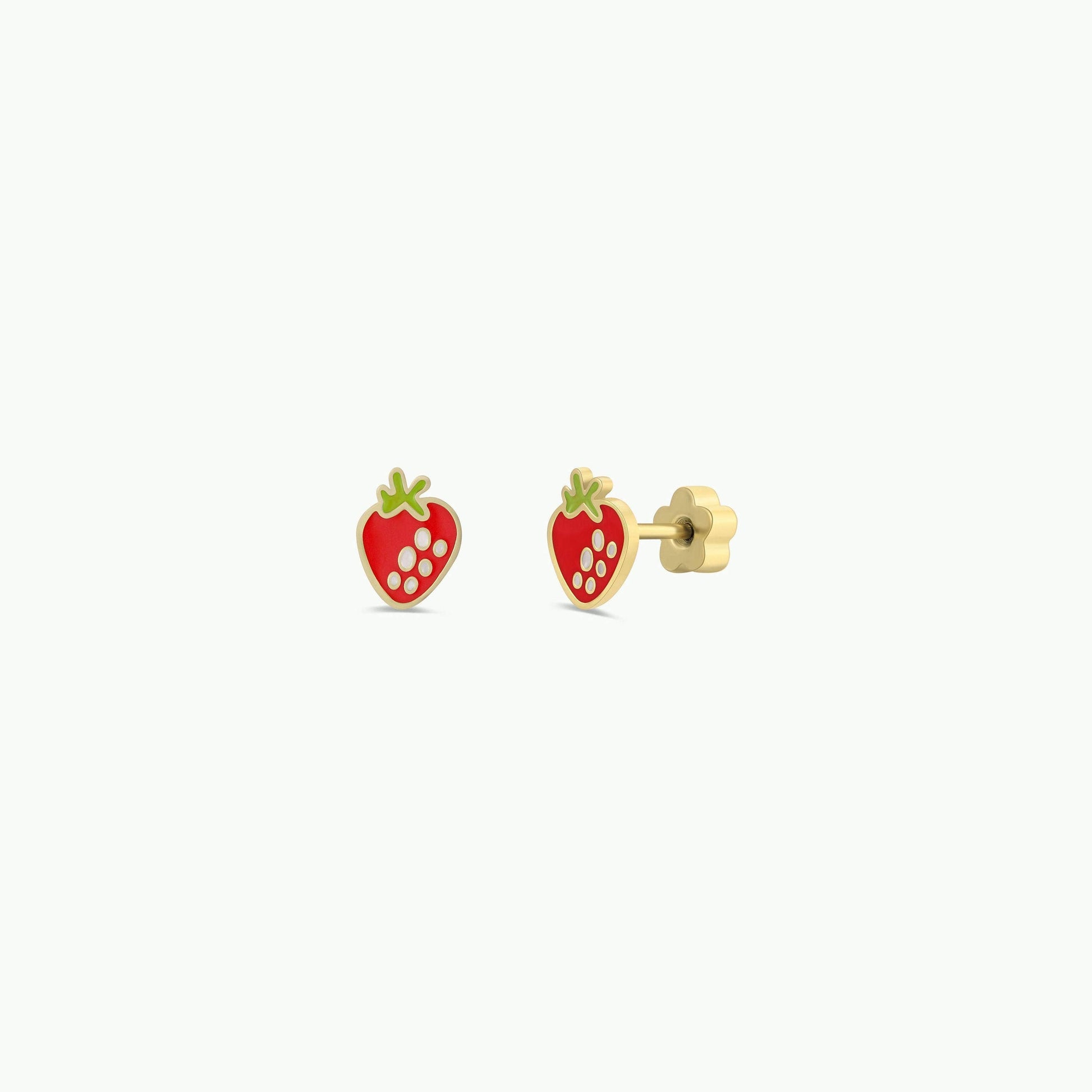 Strawberry Enamel Flat Back Kids Earrings 