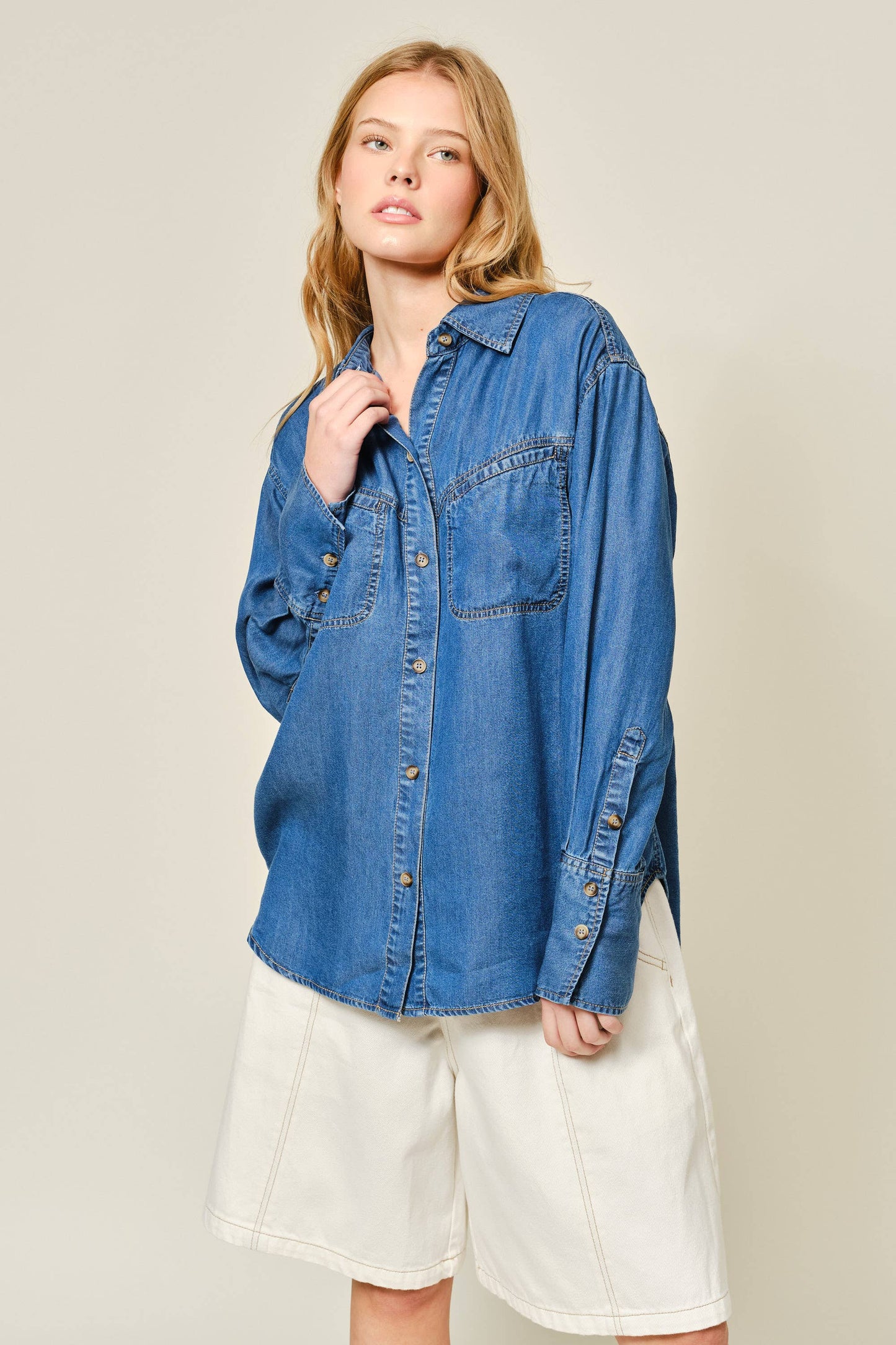 Washed Denim Button Down Shirt