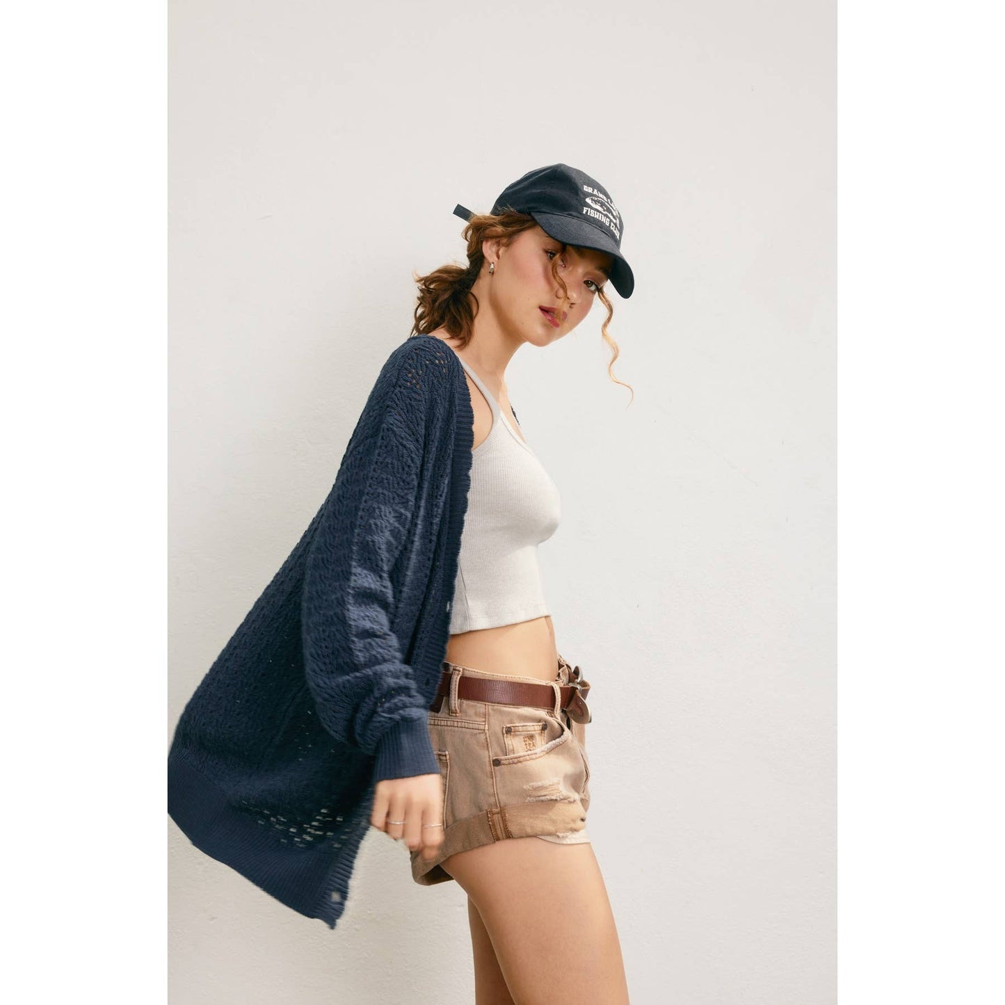Scalloped V Neck Open Knit Cardigan