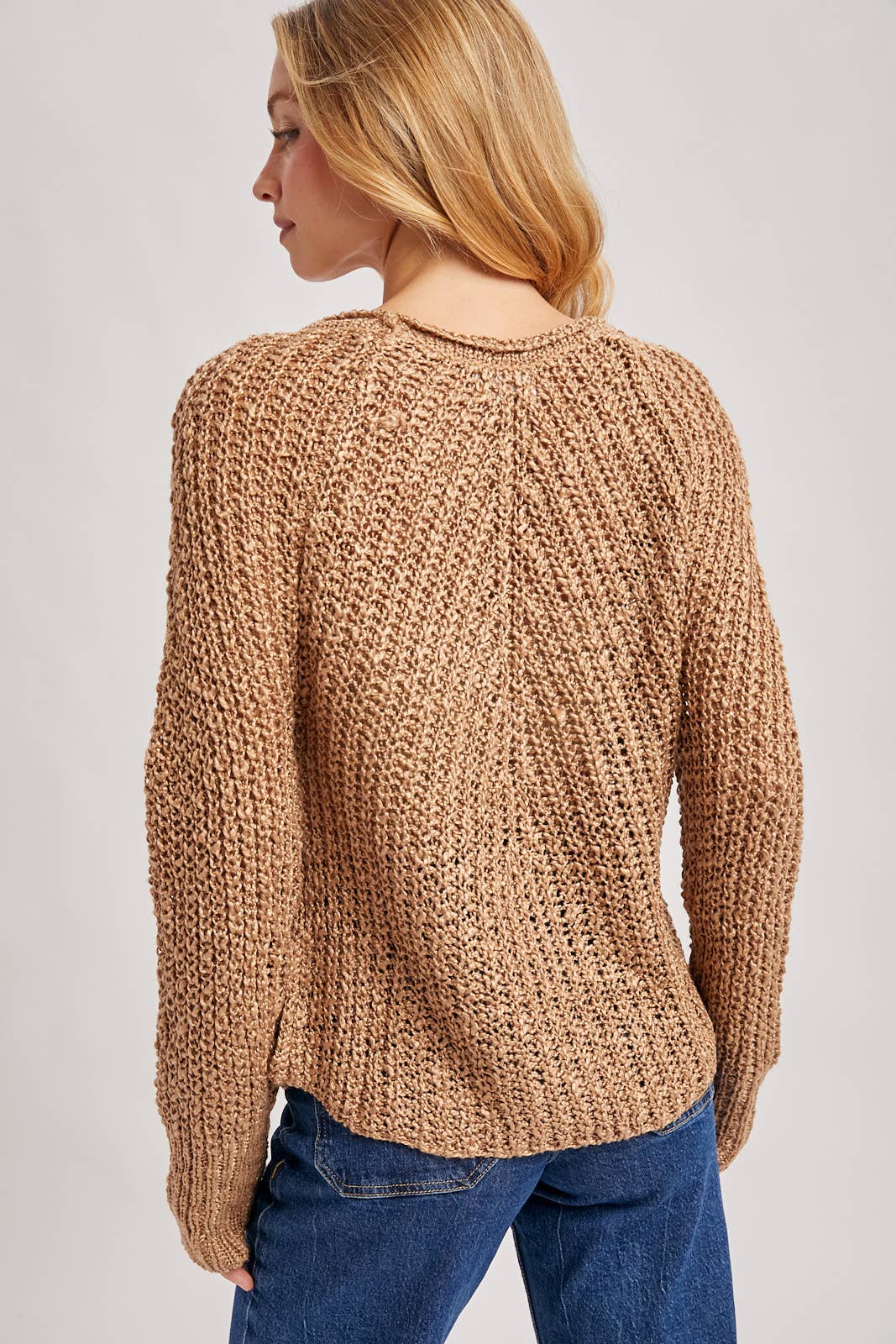 Raglan Cut Open Knit Sweater Pullover