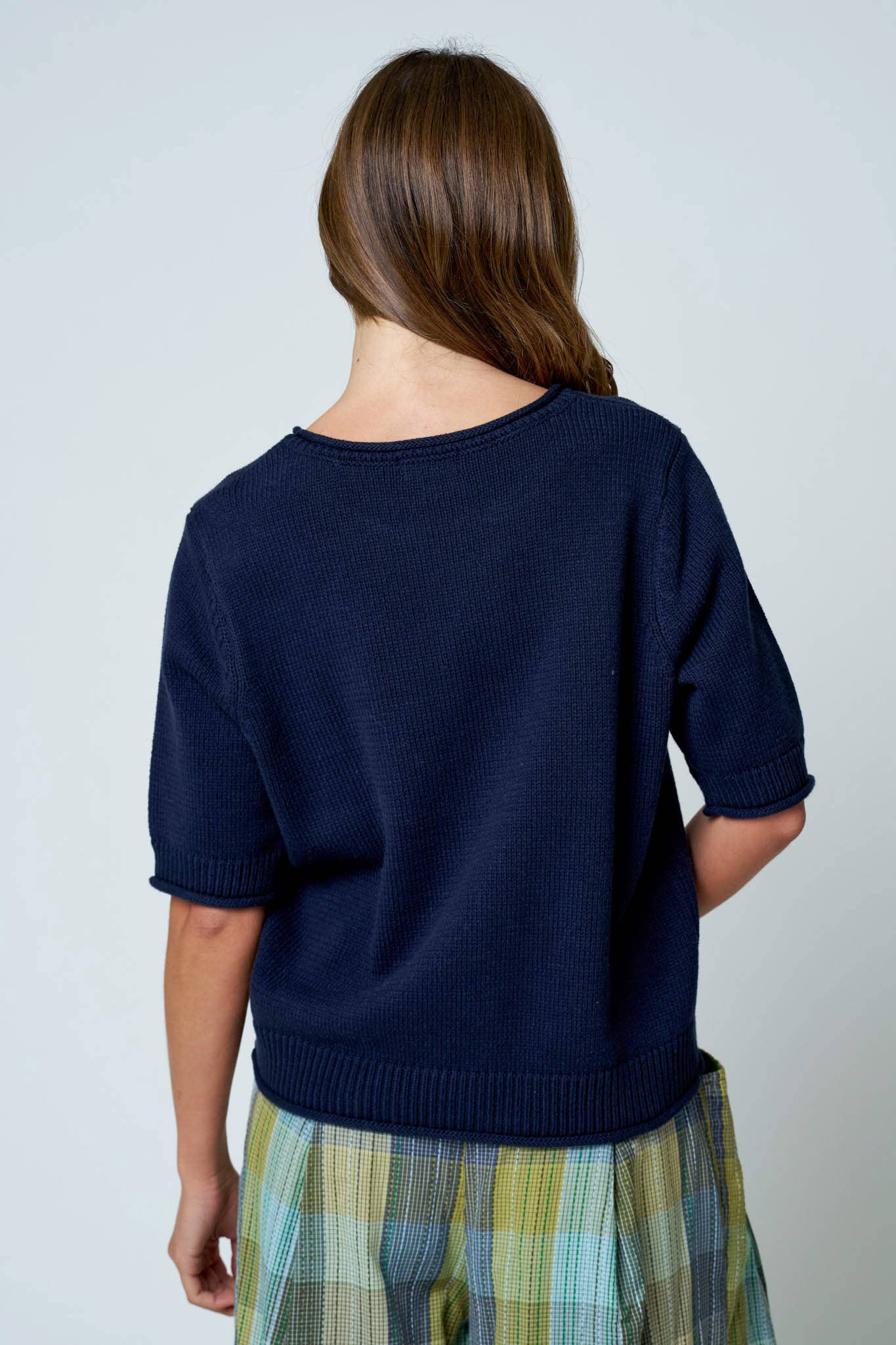 Raw Edge Pullover Short Sleeve Sweater