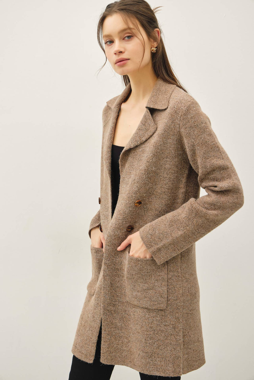 Brown Basic Sweater Coat
