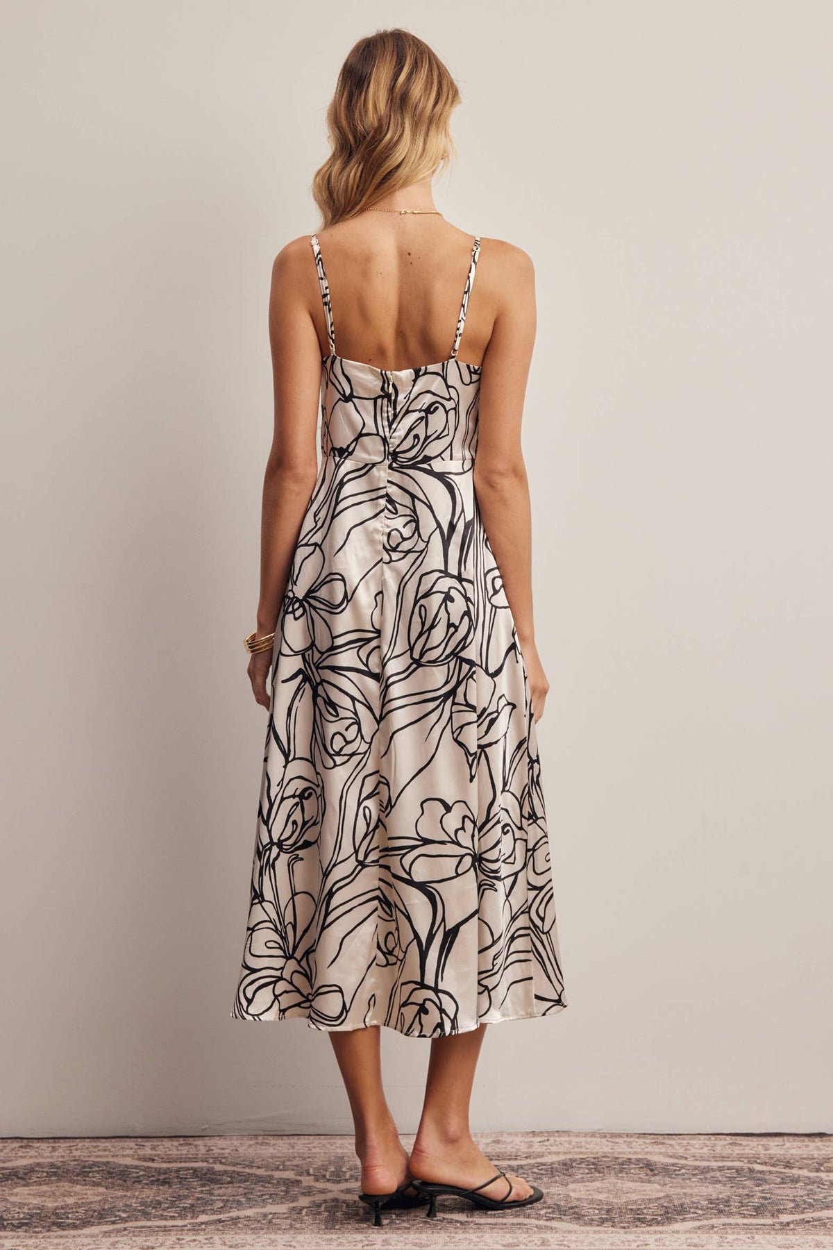 Lace Trim Floral Satin Midi Dress FD0061