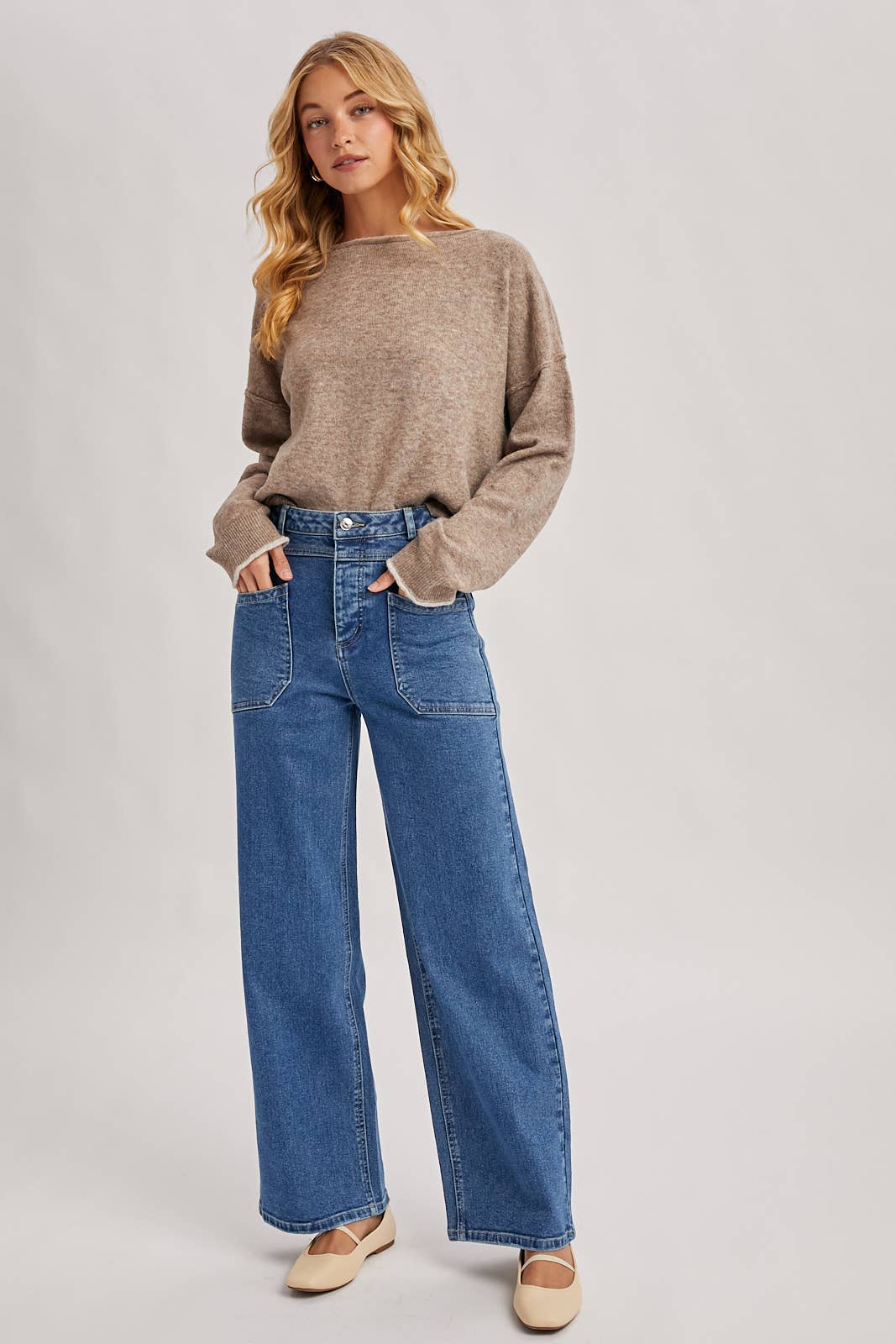 Boat Neck Heathered Knit Pullover Sweater