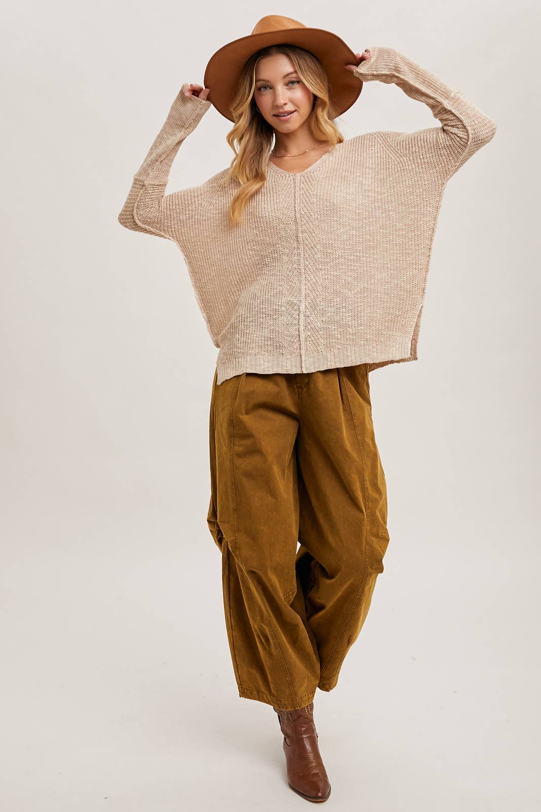 Sheer Loose Fit V-Neck Knit Sweater Pullover: