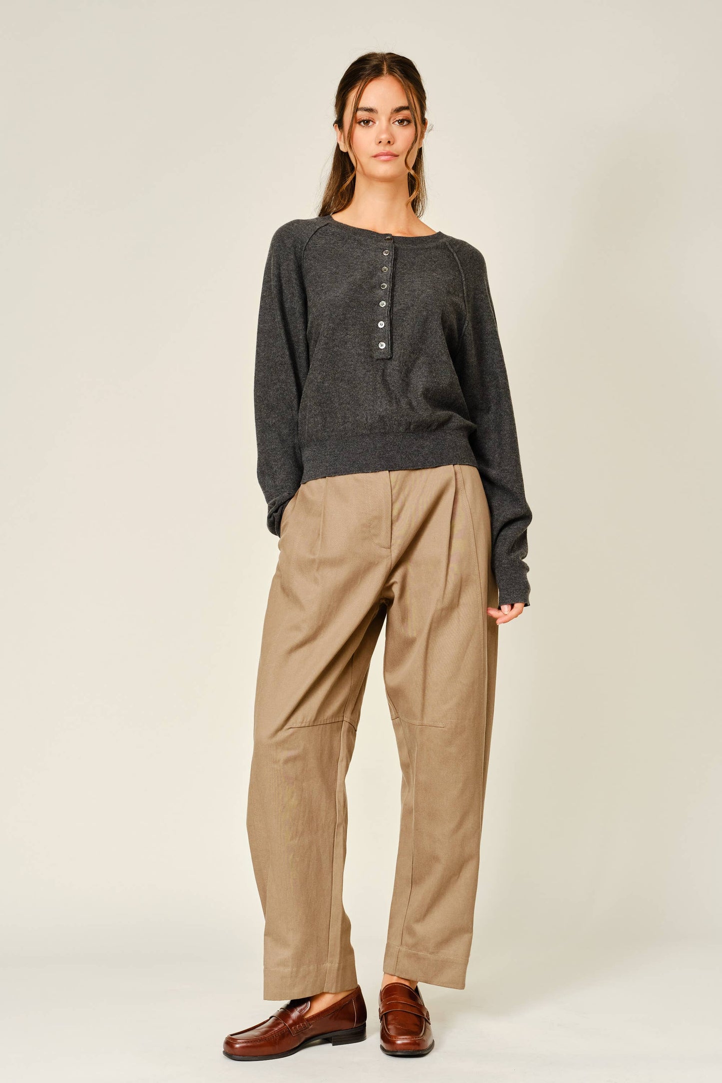 Grey Cashmere Button Down Sweater