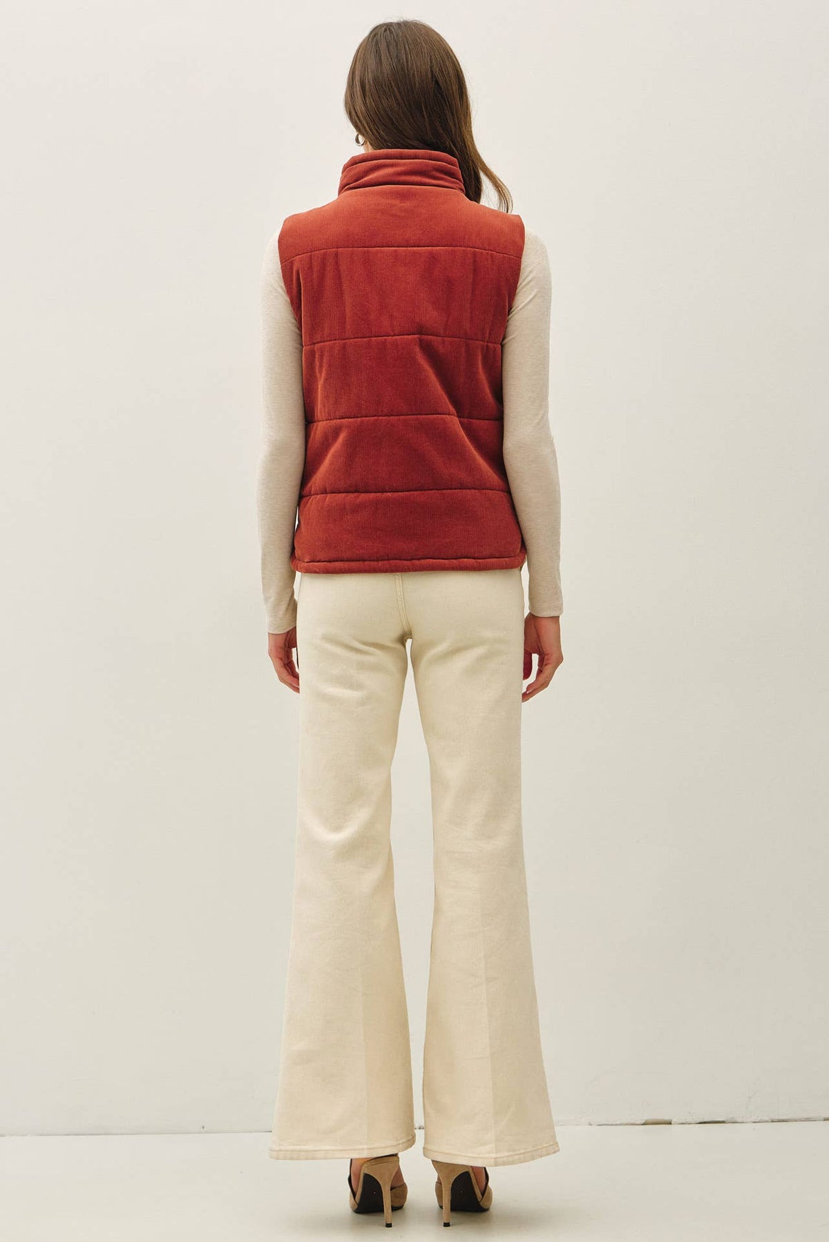 Wine Cordury Puffer Vest