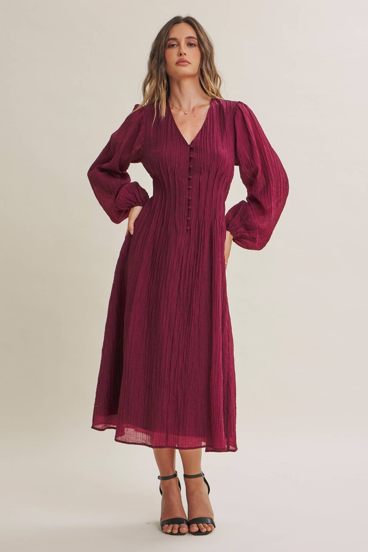 Crimson Crinckle Pintuck Dress