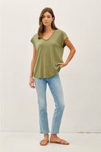 Load image into Gallery viewer, Fern Raw Edge V-neck Tee
