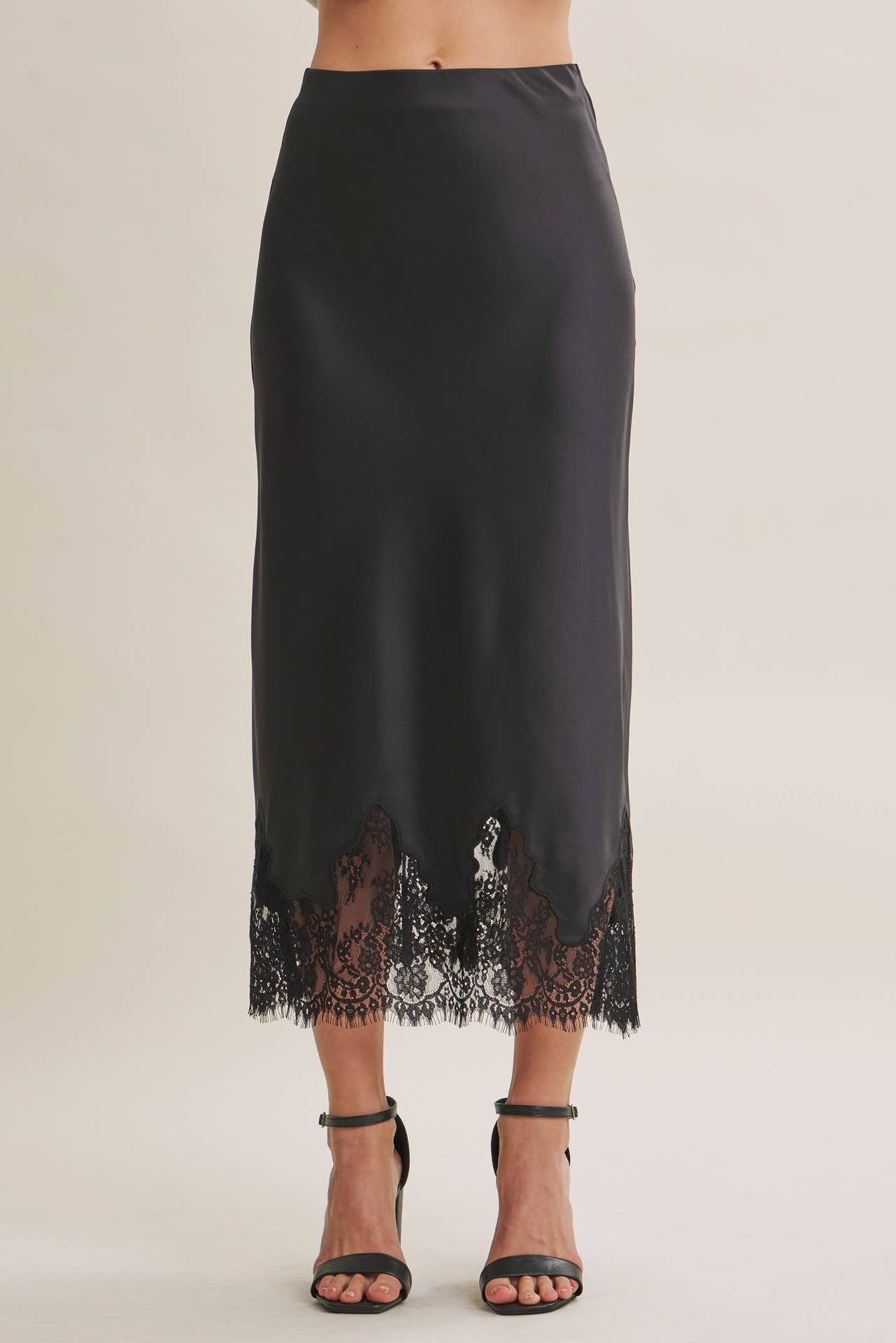 French Lace Satin Midi Skirt