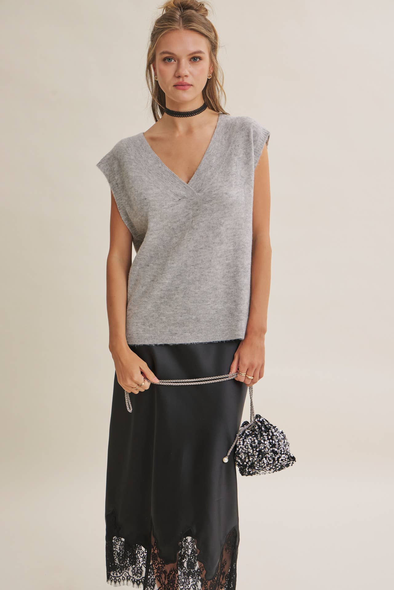 French Lace Satin Midi Skirt