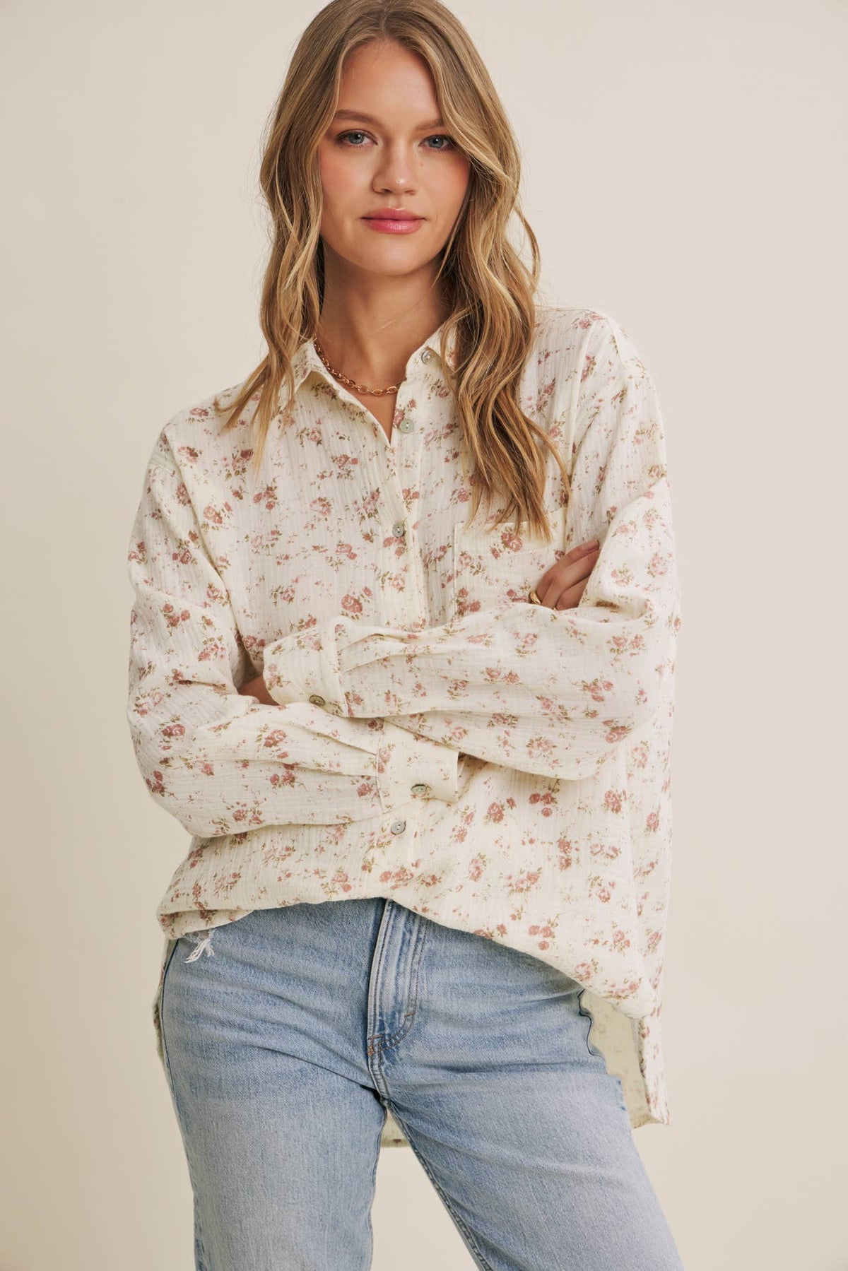 Floral Cotton Gauze Relaxed Fit Shirt