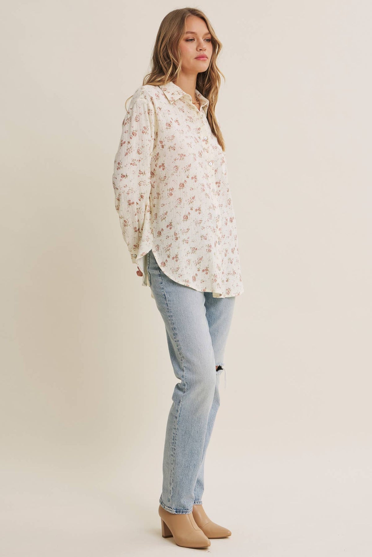 Floral Cotton Gauze Relaxed Fit Shirt