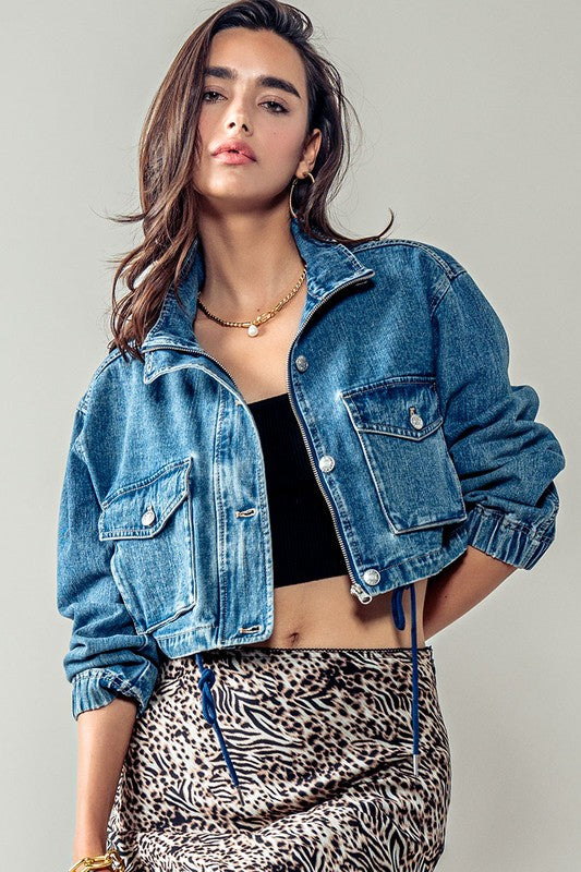 Cropped Drawstring Hem Jacket