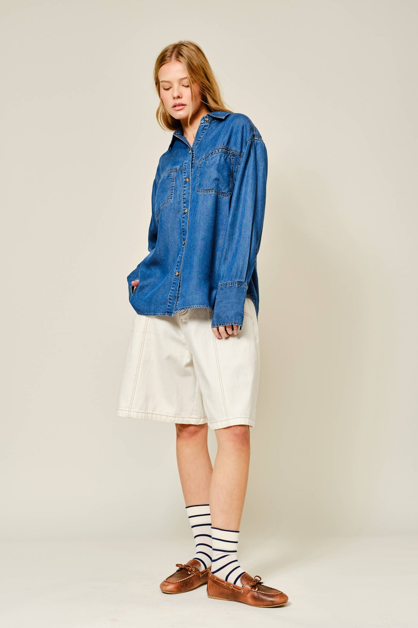 Washed Denim Button Down Shirt