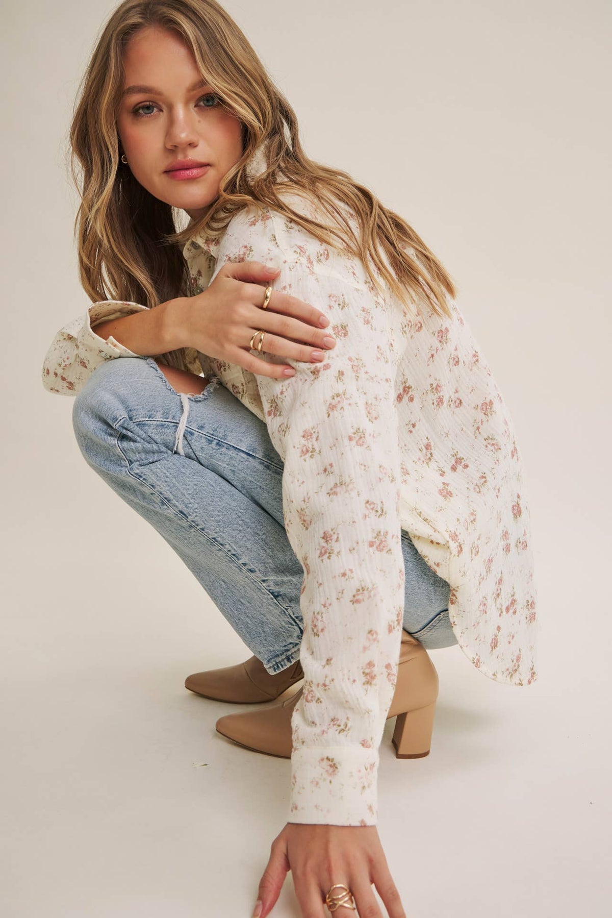 Floral Cotton Gauze Relaxed Fit Shirt