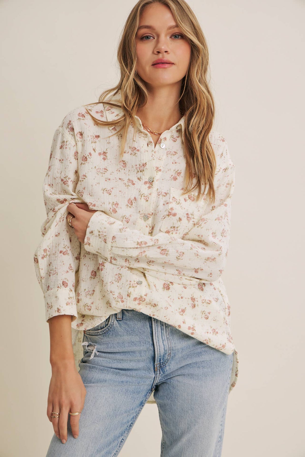 Floral Cotton Gauze Relaxed Fit Shirt