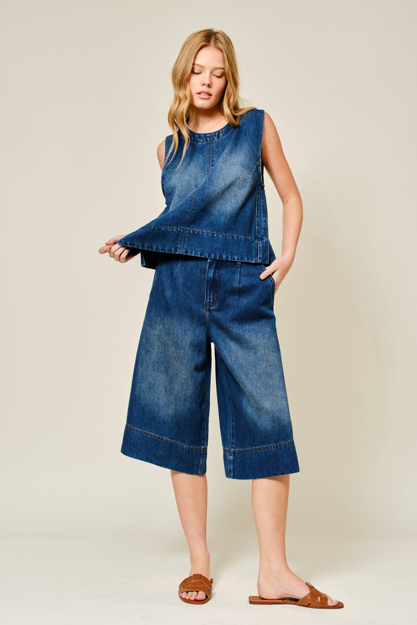 Washed Denim Sleevelss Top
