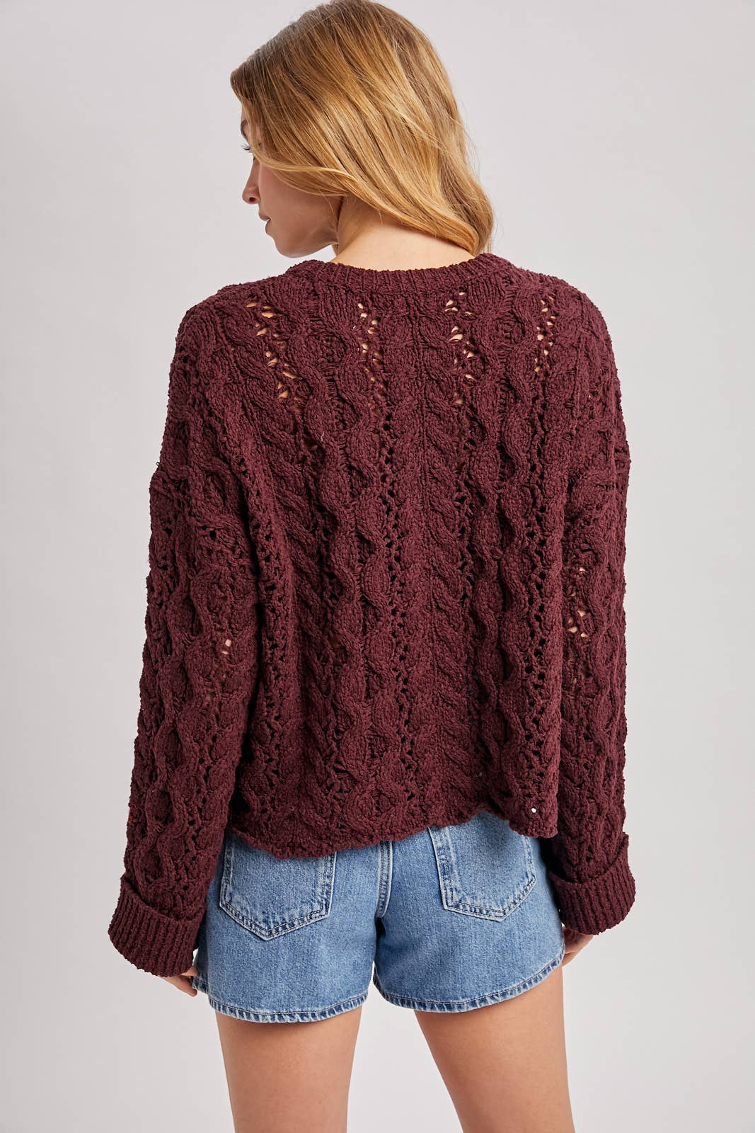 Wine Half Button Down Sweater