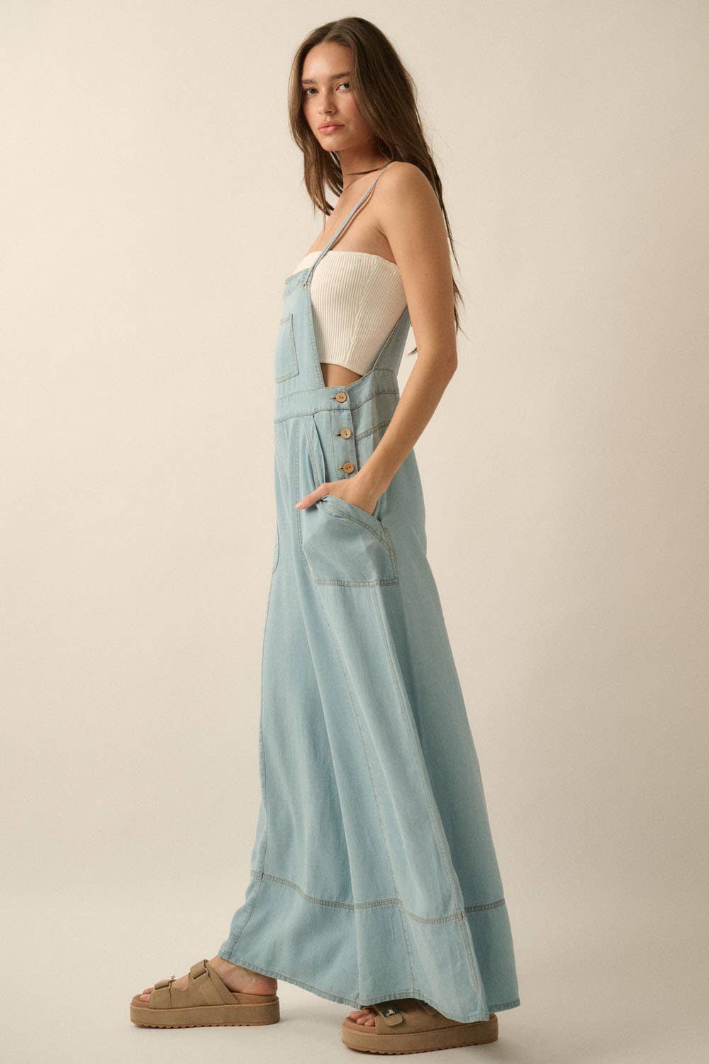 Denim Wide-Leg Overall Jumpsuit 