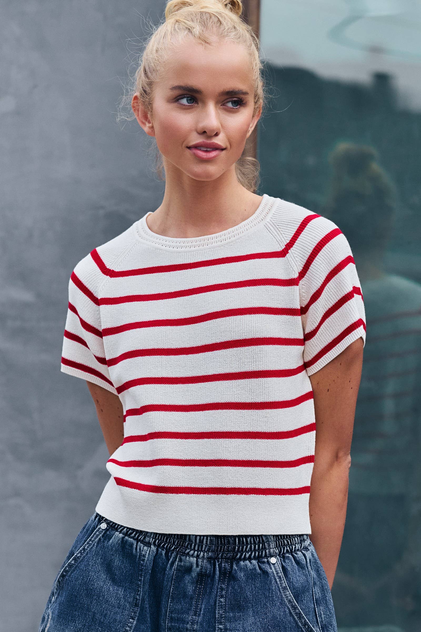 Classic Striped Raglan Sleeve Knit Top 