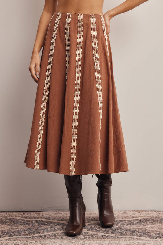 Embroidered Stripe Midi Skirt