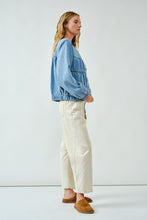 Load image into Gallery viewer, Ruched Seam Denim Bomber Jacket
