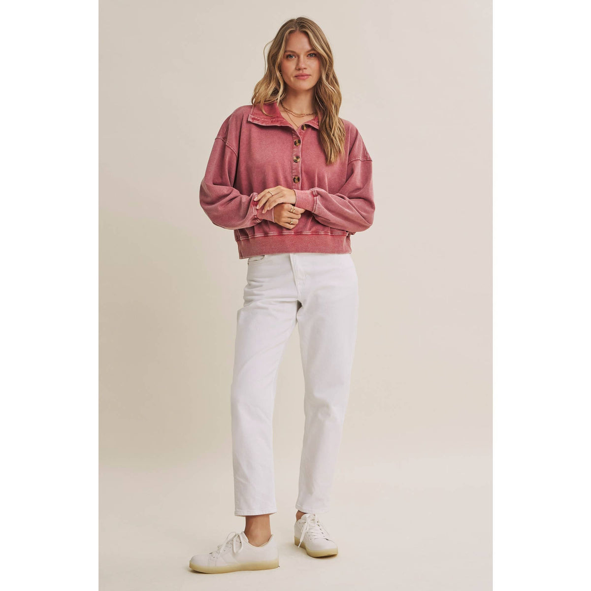Mauve Nostalgic Mineral Washed Terry Pull Over