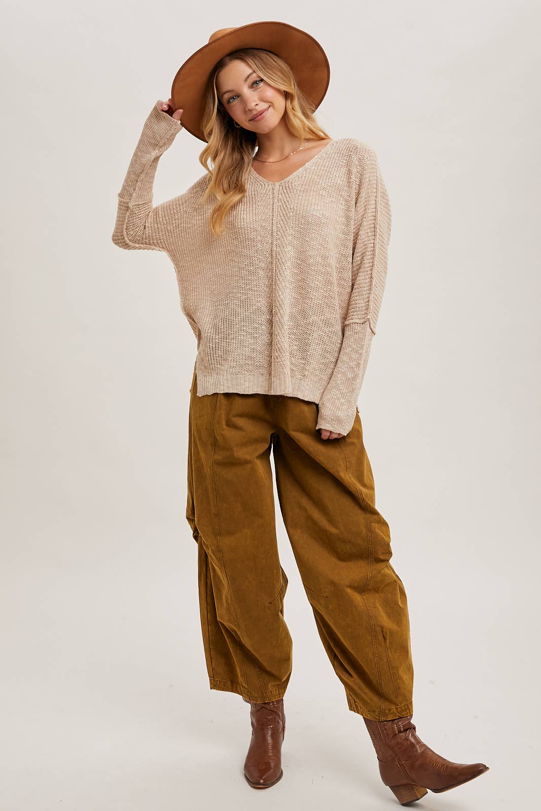 Sheer Loose Fit V-Neck Knit Sweater Pullover: