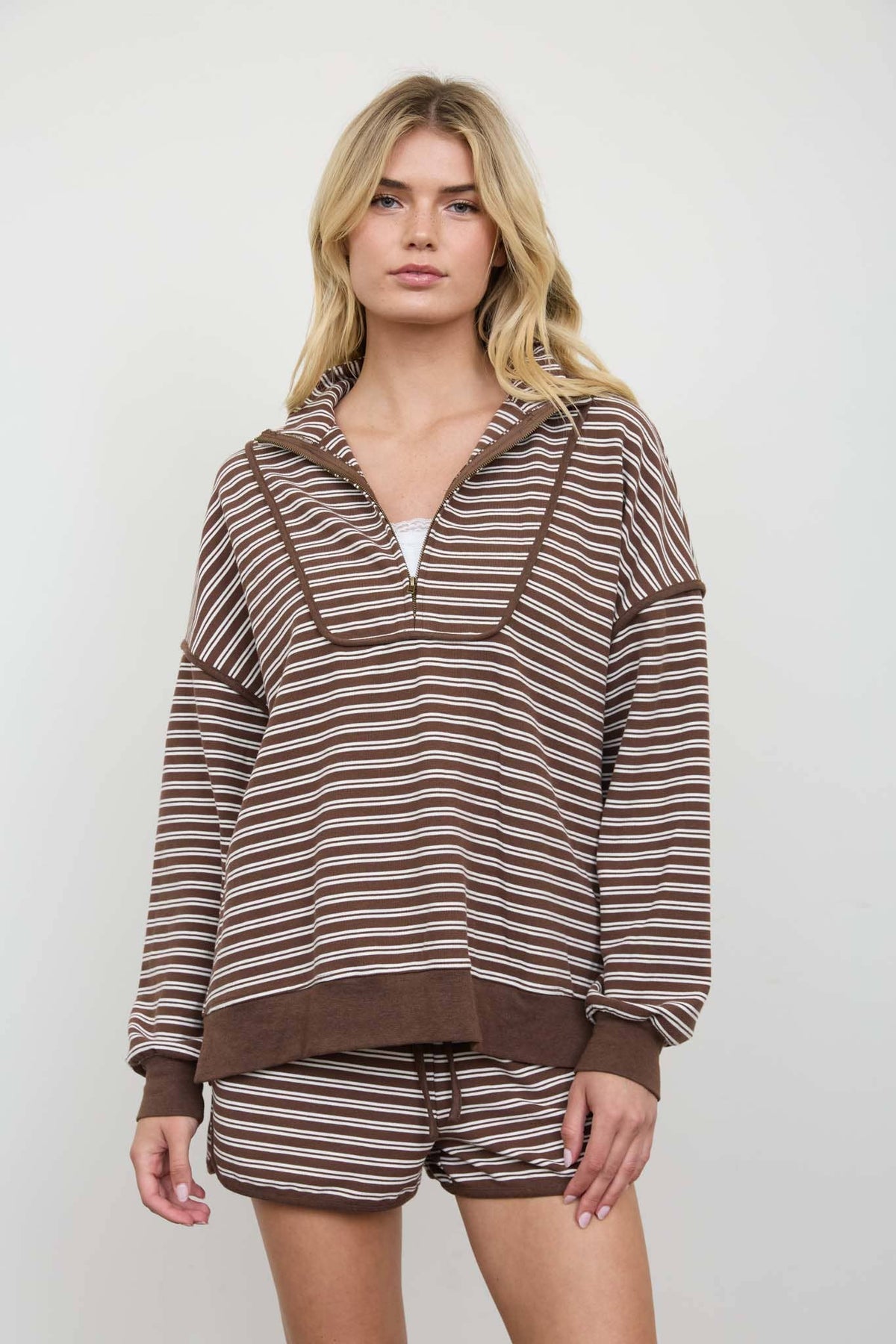 Stripe Contrast Trim Long Sleeve Knit Top