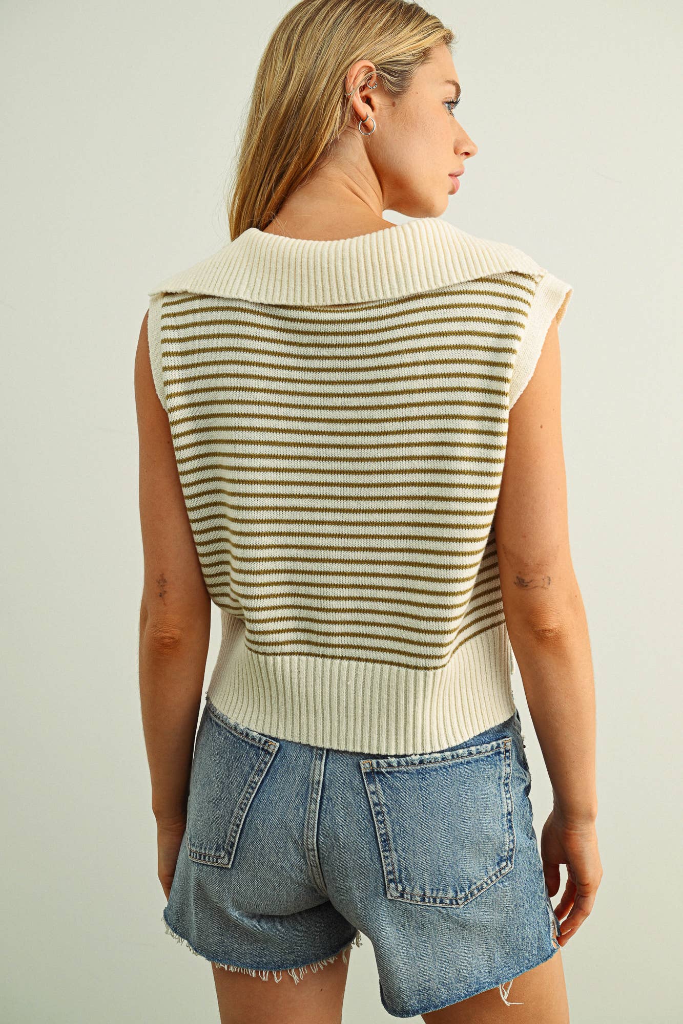 Striped V-Neck Sweater Tank 